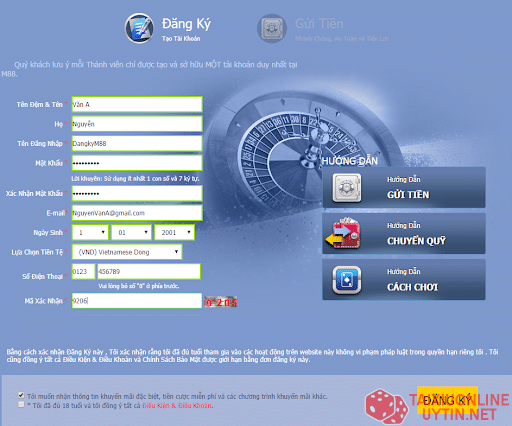 Hướng dẫn đăng ký tài khoản cá cược tài xỉu nhà cái M88